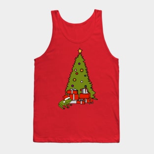 Santa Hat on Frog and Christmas Tree Tank Top